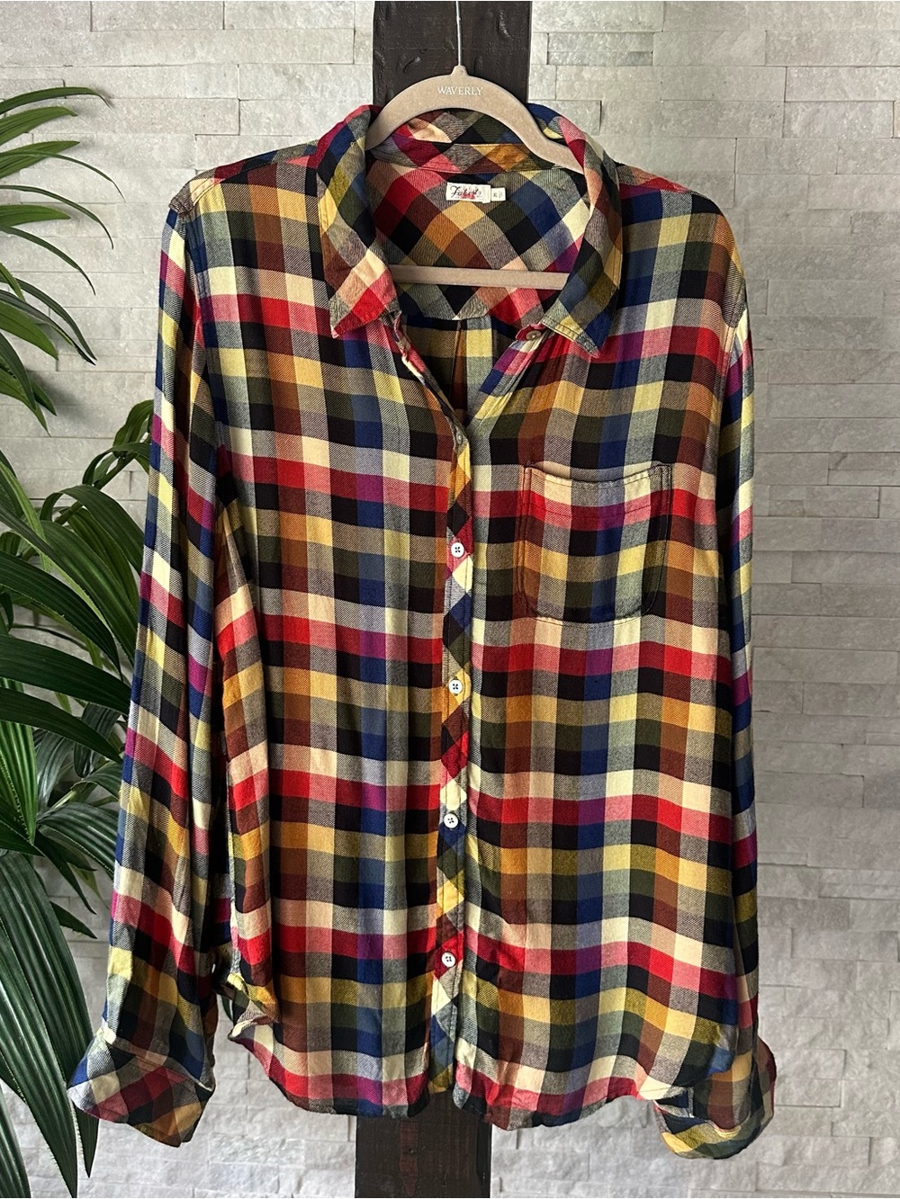 Faherty Malibu Shirt Medium Piper Multicolor Plaid Rayon Button Down Size XL